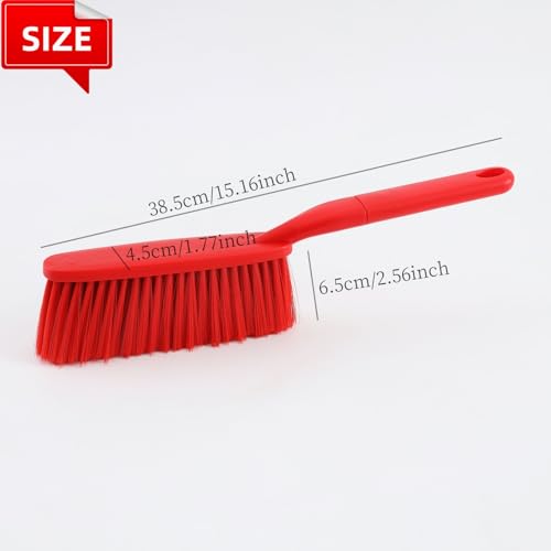 15" Red Soft Brist. Hand Broom Brush Bed Sofa Counter Hair Clear | Soft bristle hand broom brush, efficiently clear pet hair, dust debris on beds, sofas countertops for daily home cleaning. - color: Red 1