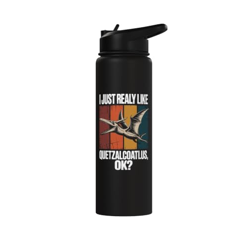 Really Like Quetzalcoatlus Bird Flying Dinosaur Kids Trex Stainless Steel Insulated Water Bottle - color: Black