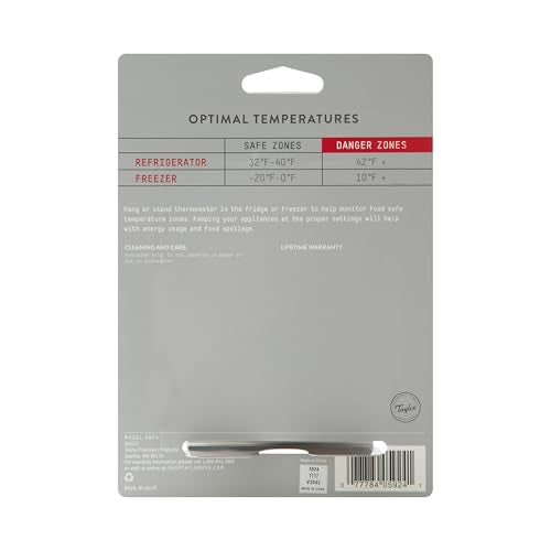Taylor 5924 Large Dial Kitchen Refrigerator and Freezer Analog Thermometer, 3-Inch Dial, Easy to Read, Silver Finish, Accurate Temperature Monitoring - size: 1 Pack