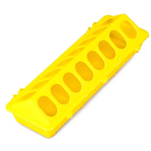 Flip Top Chick Feeder Trough, Plastic Bird Small Poultry Feeder | No Mess, No Waste Chicken Feeder for Small Chicks, Pigeons, Quails, Birds, Ducklings, Ideal for Using in a Brooder (Yellow) - color: Yellow