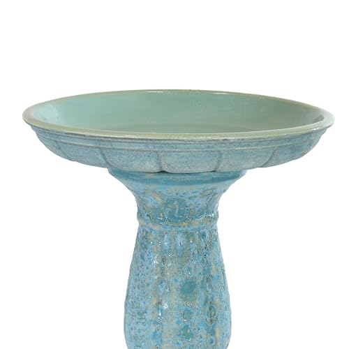 Sunnydaze Ceramic Bird Bath for Outdoors, 18” H, Blue Lava Distressed | UV-Resistant, Glazed Finish, Pedestal Bird Bath Holds Up to 10 Cups of Water, Easy Assembly, Sturdy Bird Bath for Outside - style: Blue Lava Distressed