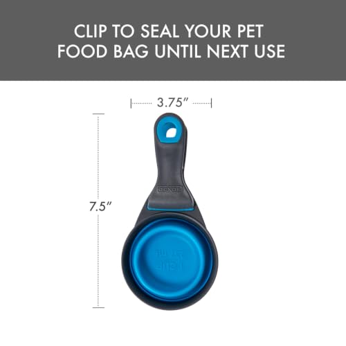 Dexas Popware for Pets Collapsible Klip Scoop, 3-in-1 Pet Food Scoop, Measuring Cup and Bag Clip, 1 Cup Capacity, Pro Blue - color: Pro Blue, size: 1 Cup Capacity