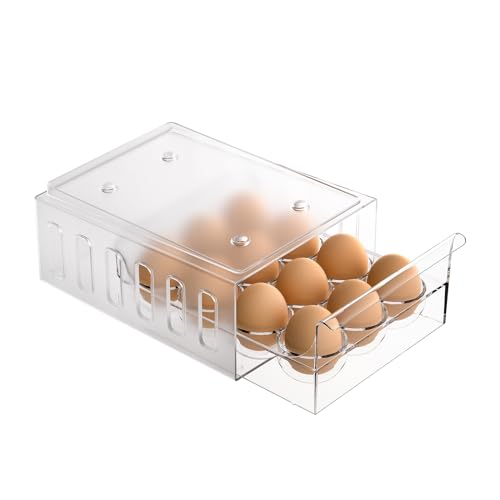 Egg Holder for Refrigerator Drawer Type Egg Container for Refrigerator BPA Free Fridge Organizer-12 Egg Storage,Stackable - size: 12 Egg Holder