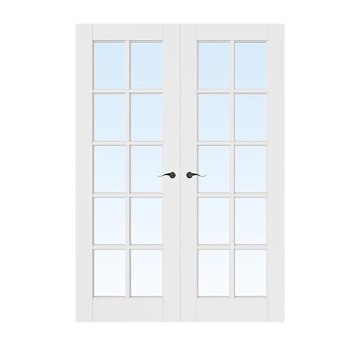 48x80 Interior French Door,10-Lite Clear Glass Doors,Living Room Doors | Matte Black Hardware-Privacy Door Lever with Lock, Latch&Hinges, Solid Core,Tempered Glass,No PreDrill,Jamb Assembly Required - color: 10 Lite, Black Hinges, size: 48x80 for 50x82 op