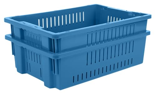 Hudson Exchange 20 x 13 x 5.6" (4 Pack, 4.5 Gallon) Agricultural Nest and Stack Vented Crate Handled Storage Container Tote, Blue - color: Blue