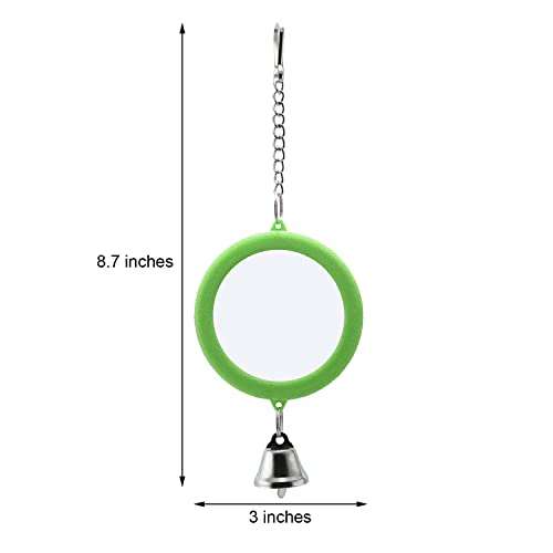2PCS Bird Mirror with Bell Parrot Hanging Interactive Playing Toy for Cockatiel Parakeets Canaries Budgie Cage Accessories (Green) - color: Green
