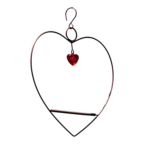 Tweet Heart Hummingbird Swing - Copper - Wooden Dowel | Decorative Jewel Heart - Hummingbirds Guard Their Feeder - Copper Finish Frame - color: Copper