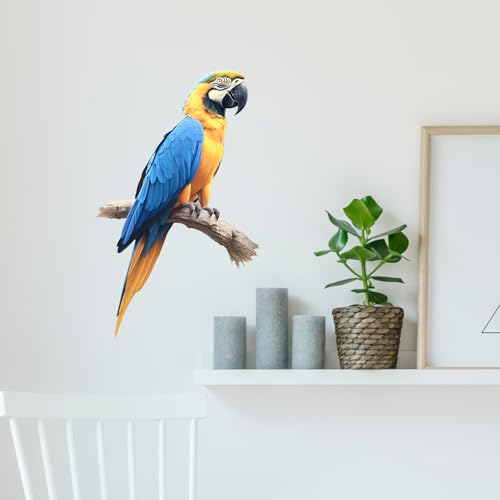 Blue and Yellow Macaw Bird Wall Decal Bird Animal Wall Sticker | Removable, waterproof, vinyl peel and stick wall art for nursery, classroom, living room, playroom, bedroom, and school