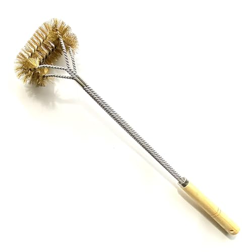 SUNRISE Fryer Brush with Long Handle (Brass, Double Brush) - color: Brass, size: Double Brush