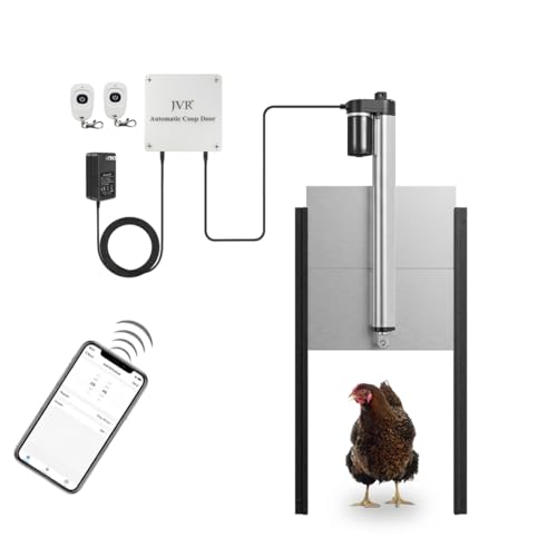 JVR WiFi Chicken Coop Door, App & Alexa Control, Sunrise/Sunset, Anti-Pinch | 2.4 GHz WiFi app control from anywhere; heavy-duty aluminum door with anti-pinch sensor and sunrise/sunset scheduling