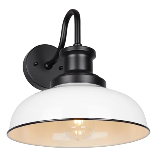 Outdoor Barn Light, Rustic Outdoor Wall Sconce, Farmhouse Exterior Wall Mount Light, Vintage Indoor Wall Lighting Fixture, Industrial White Lantern Lamp for Porch, Garage, Patio, RZ007 WH - color: White, size: 01RZ007-1 PACK(Not Dusk to Dawn)