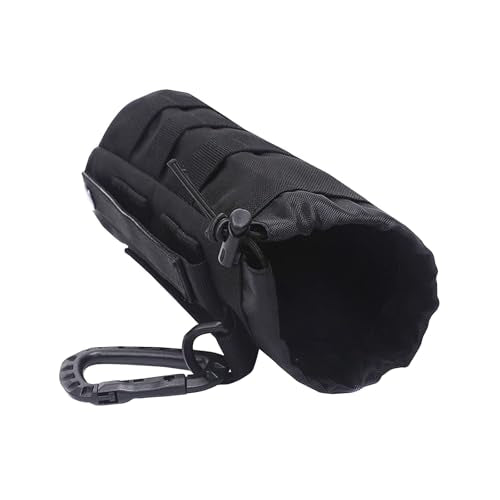 Tactical Water Bottle Pouch, Anti-Swing, MOLLE Belt Loop, 18-25oz | 3-Way Attach: MOLLE, Belt & D-Ring | 1000D Nylon | Mesh Drain Bottom | For Hiking, Hunting, Camping - color: Black