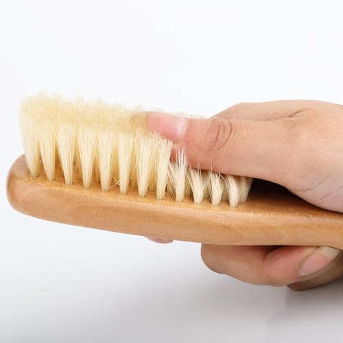 Cosowe Wood Clean Brush, Laundry Stain Brush with Handle and Soft Boar Bristles, Cleaning Brushes for Household Use, Natural Beech Wood Bath Massage Brush, Portable