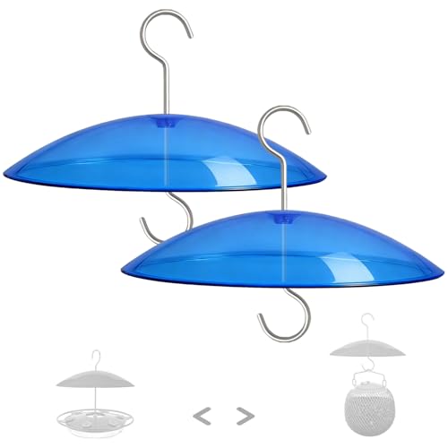 8" Mini Plastic Rain Cover for Bird Feeder, 2-Pack Blue Weather Guard Dome | Stainless Hooks Baffle, Small Protective Shield for Hanging Outdoors, Bird House Protector against Snow/Sun/Poop, Dia. 20cm - color: Blue, size: 2PC/Pack
