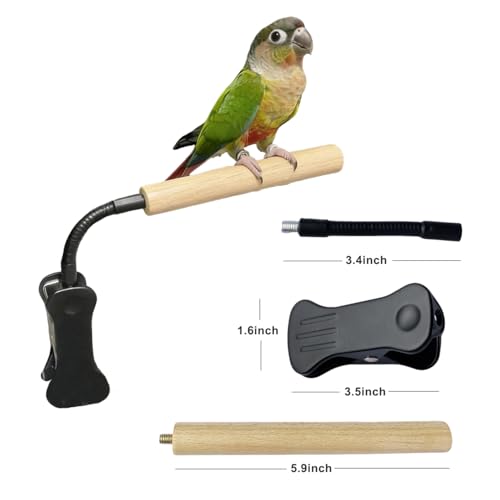 Bird Perch Stand with Clip, Adjustable & Portable Parrot Stand, Bendable Bird Training Perch for Cockatiels, Conures, Lovebirds and Medium (Smooth) - color: smooth