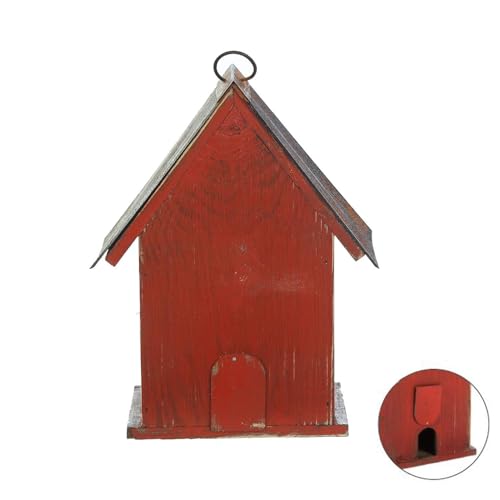 Topadorn Rustic Barn-Style Wooden Birdhouse, 10.5" Hanging Bird House | Bird House with Metal Roof, Easy Clean for Bluebirds Cardinals Chickadees, Outdoor Garden Decor