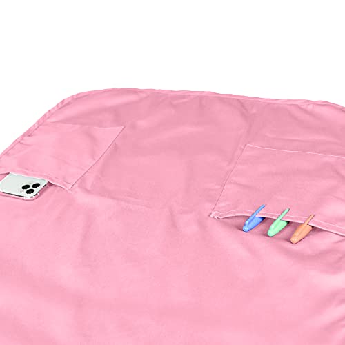 DALIX Apron Commercial Restaurant Home Bib Spun Poly Cotton Kitchen Aprons (2 Pockets) in Pink - color: Pink