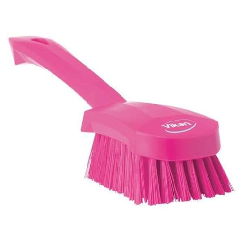 3 in W Scrub Brush, Stiff, 5 57/64 in L Handle, 4 1/2 in L Brush, Pink, Plastic, 10 in L Overall - 1 Each - color: Pink