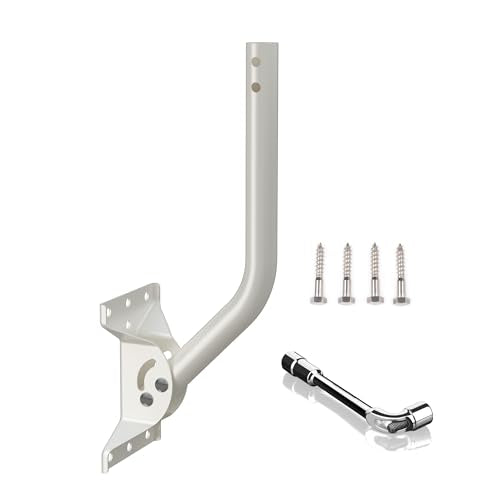 Universal Adjustable Mounting Pole, Steel J-Mount for Attic Outdoor Roof Wall Installation, Weatherproof Mast Pole, Mounting Bracket and Hardware Included (Diameter 1 1/4", Length 16 1/2", White) - size: 16.5"