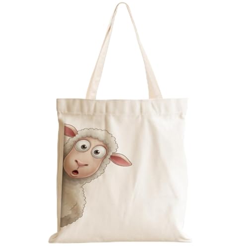 Cartoon Canvas Tote Bag, Gifts for Women Men Birthday Christmas Reusable Tote Shoulder Bag for Grocery Shopping 01 - color: Sheep 483