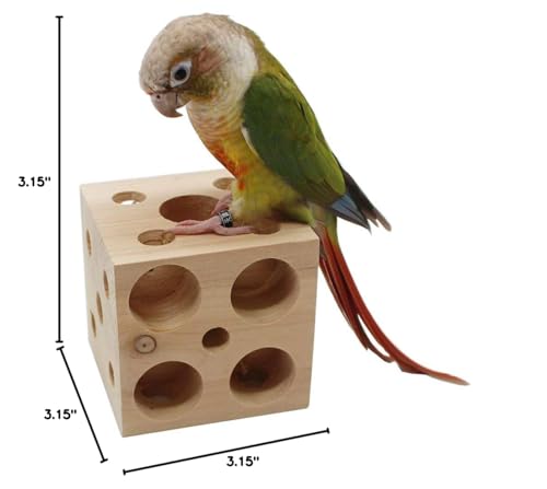QBLEEV Bird Wooden Block Puzzle Parrot Chicken Foraging Toys, Small Animal Shredding Teething Parakeet Cockatiel Conure Budgie Cage Toys - size: L-3.15“