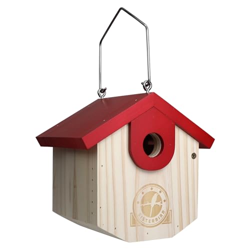SISTERBIRD Wren Bird Houses for Outside Cedar Hanging Birdhouses for Outdoors 1-1/8" Entrance Hole Bird Houses for Outside Clearance Wooden Nesting Box Chickadee Predator Guard, Red - color: Red