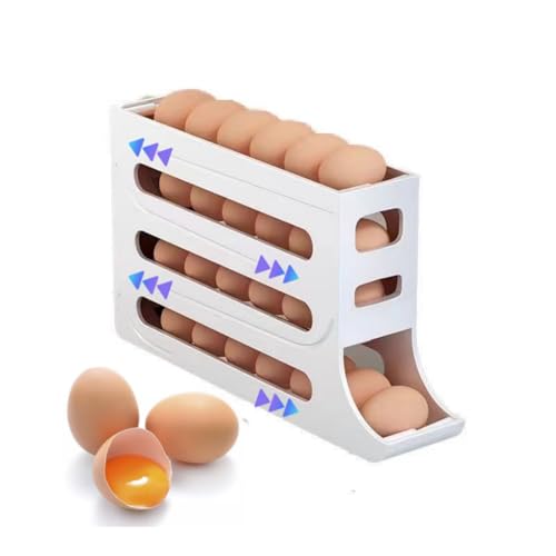 24 Eggs Egg Holder for Fridge,4 Tiers Egg Container,Auto Rolling Egg Organizer for Refrigerator,Cabinet&Pantry Space-Saving Egg Dispenser Holder,Ideal For Families And Busy Home Cooks (White,1pack) - color: White, size: 1pack