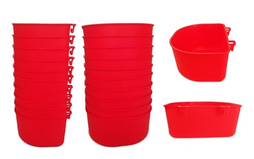 20 Pcs 25 fl.oz Durable Pet Feeder Bowls for Bird, Hamster, Rabbit, Chicken, Cat, Puppy Chicken Water Cups Hanging Rabbit Feeders for Cages Bird Dishes - size: Red 25 OZ Pack of 20