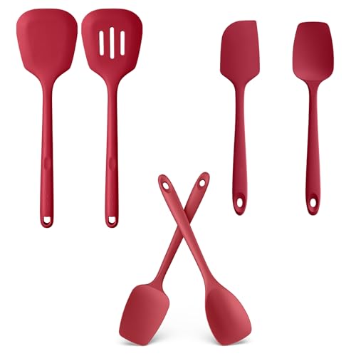 U-Taste 2PCS 13.6in 600ºF Silicone Turners & 2PCS 11.38in Flat/Spoon Spatulas & 600ºF Silicone Spoons (Red)