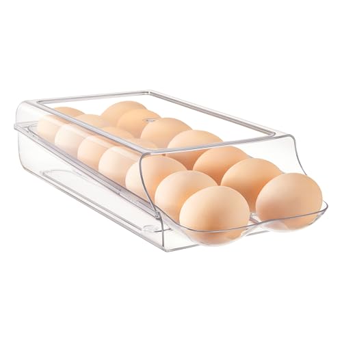 Vtopmart 1 Pack Egg Holder for Fridge, Automatic Rolling Egg Container | Stackable Clear 14-Count Eggs Organizer with Removable Inner Tray, Egg Storage for Refrigerator, Space Saving