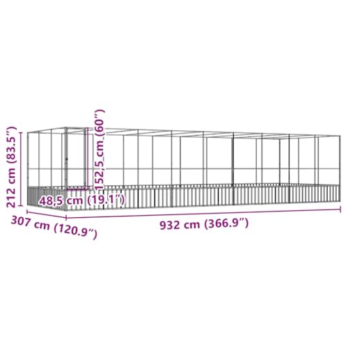 Outdoor Bird Aviary with Extension, 366.9"x120.9"x83.5" Galvanized Steel Parrot Cage, Walk-in Poultry Pen for Chickens, Ducks and Small Animals, Silver - color: Silver-G