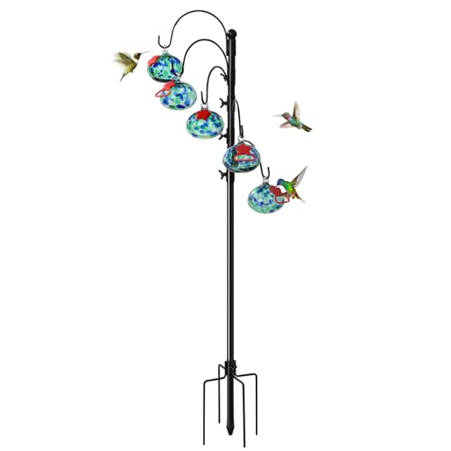 Hummingbird Feeders for Outdoors Set of 5, Hand Blown Glass Hummingbird Feeder with Stand, Decorative Bird Feeder Stand for Garden Yard Outside