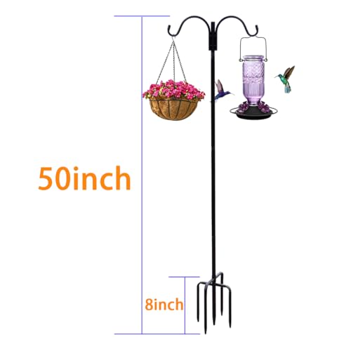 Shepherds Hooks for Outdoor - 50 Inch Adjustable Bird Feder Pole with 5-Prong Base, Heavy Duty Double Garden Hooks for Hanging Plants, Hummingbird Feeders, Solar Lights, Lanterns 2 Pack - color: double hook-50 inch