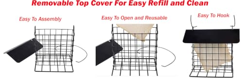 Double Suet Bird All-Metal Divided Feeder Weather-Resistant Solid Roof Top Squirrel Proof for Outdoors Hanging Suet Cake Cage Holder Perch for Outside Garden Yard - style: Double Suet With Roof Top