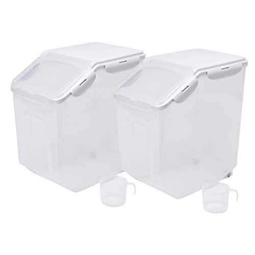 15 Liter / 30 lbs Rice Storage Container with Measuring Cup, BPA free, For Rice | Grain | Pet Food | Flour, 2 counts, Clear