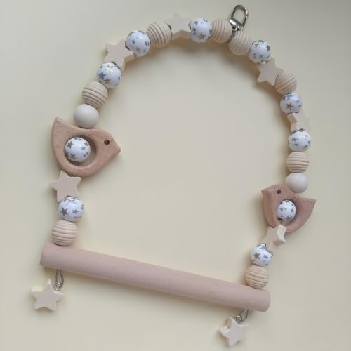 Birds Swing Parrot Hanging Toy Wooden Perch Bird Chew Toys for Love Birds,ParakeetCockatiel, Mynah, Budgerigar (Wooden Star Beads, Medium) - color: Wooden Star Beads