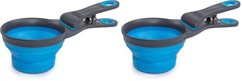 Dexas Pets Collapsible KlipScoop Collapsible Dry Dog Food Scoop and Dog Food Bag Clip, 1 Cup Capacity, Pro Blue (Pack of 2) - color: Pro Blue, size: 1 Cup Capacity (Pack of 2)