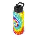 Tie-Dye Water Bottle with Straws Insulated Bottles Travel Thermal Double Walled Vacuum Cup Leak Proof Stainless Steel Tumbler Tie-Dye Lovers Decor Gifts-32 oz - color: Cyan blue yellow
