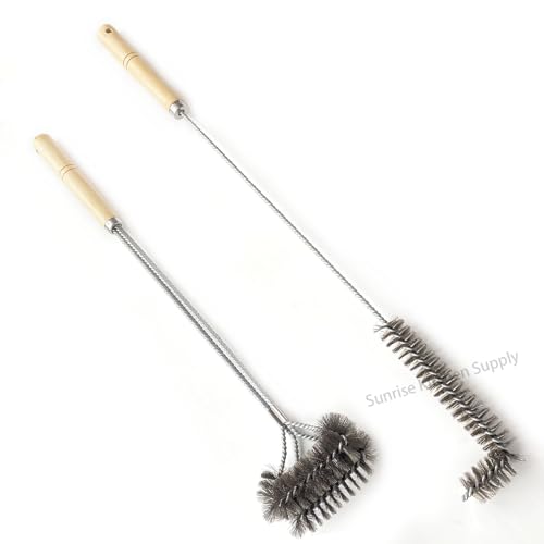 SUNRISE Fryer Brush with Long Handle (Stainless Steel, L and Double Brush) - color: Stainless Steel, size: L and Double Brush