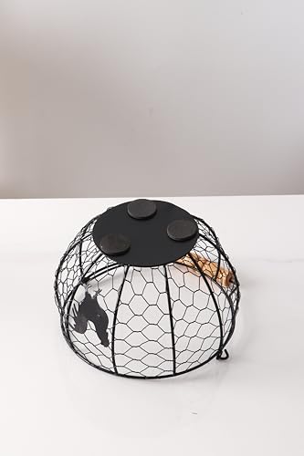 Fresh Eggs Collecting Basket With Handle，Vintage Style Metal Wire Eggs Holder Basket for Countertop Kitchen Storage Bin - color: black