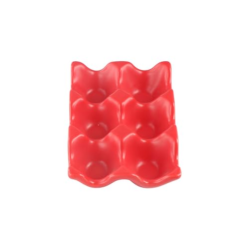 Pokinge Ceramic Egg Holder, 6 Cups Porcelain Egg Storage Rack Half Dozen Egg Tray Kitchen Fridge Storage Supplies Home Tabletop Decoration(red)