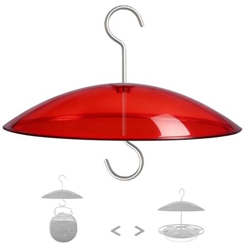 8" Mini Plastic Rain Cover for Bird Feeder, Red Weather Guard Baffle Dome | Stainless Hooks, Small Protective Shield for Hanging Outdoors, Bird House Protector against Snow/Sun/Poop, Ruby, Dia. 20cm - color: Red, size: 1PC/Pack