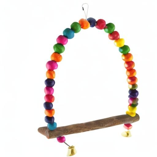 SunGrow Colorful Finch Swing Toy with Bells, Wooden Perch Stand for Canary, Lovebird & Budgie, 8.5x6 Inches, Sturdy Rocking Gym, Small Bird Cage Accessories to Balance, Exercise & Training