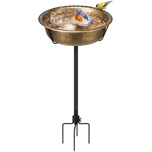 VIVOHOME Bird Bath for Outside with Metal Ground Stake, Copper | Weather-Resistant ABS, 13-Inch Bowl, 1.45-Gallon Capacity, for Outdoor/Garden, Bird-Friendly, Easy to Clean - color: Copper, size: Birdbath Only