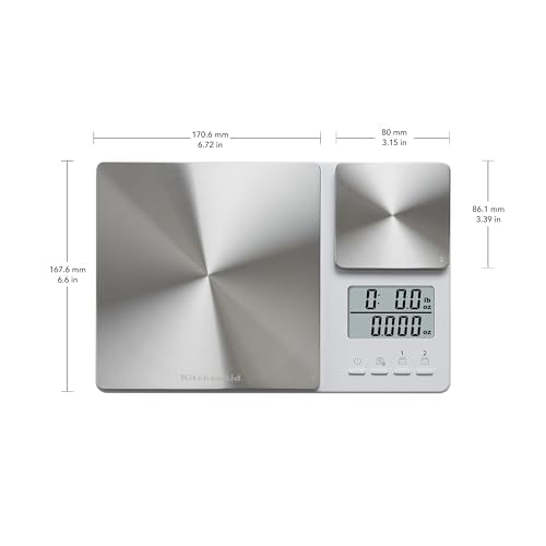 KitchenAid KQ909 Dual Platform Digital Kitchen and Food Scale, 11 Pound Capacity and Precision 16oz Capacity, White with Stainless Steel - color: White