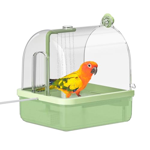 Automatic Bird Bath for Cage, Parakeet Bath with Pump | Indoor Bird Shower with Running Water, Filter, Bird Cage Accessory for Pet Birds Conure Budgies Cockatiels Lovebird - color: Green