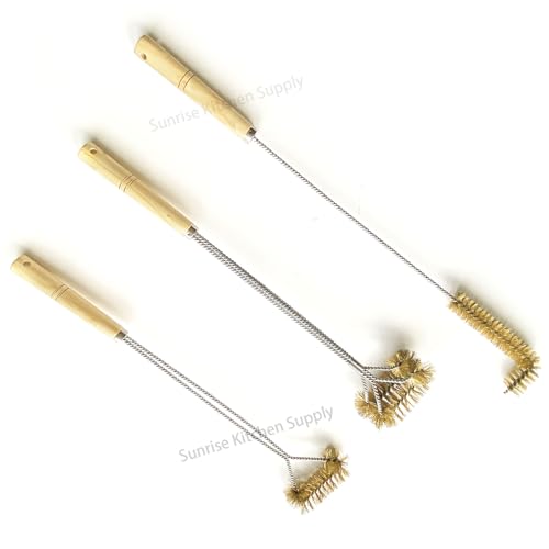 SUNRISE Fryer Brush with Long Handle (Brass, L, Single, and Double Brush) - color: Brass, size: L, Single, and Double Brush