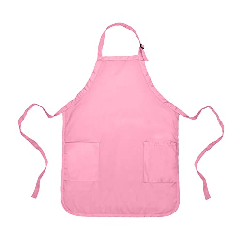 DALIX Apron Commercial Restaurant Home Bib Spun Poly Cotton Kitchen Aprons (2 Pockets) in Pink - color: Pink