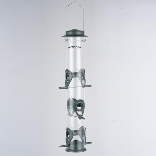 1PK Metal Bird Feeders with 6 Feeding Ports,Tube Bird Feeder with Steel Hanger,Hard Plastic Wild Bird Feeder for Outdoors Hanging, Attracting Birds in Your Lawn, Garden, Balcony–Green - color: Green 1 PACK