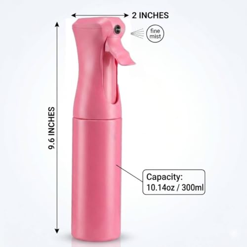 VIGOR PATH Continuous Mist Pink Spray Bottle 300ml Fine Mist for Hair | Ultra Fine Atomizer Leak Proof Ergonomic Construction 360 Refillable - color: Pink - 10oz